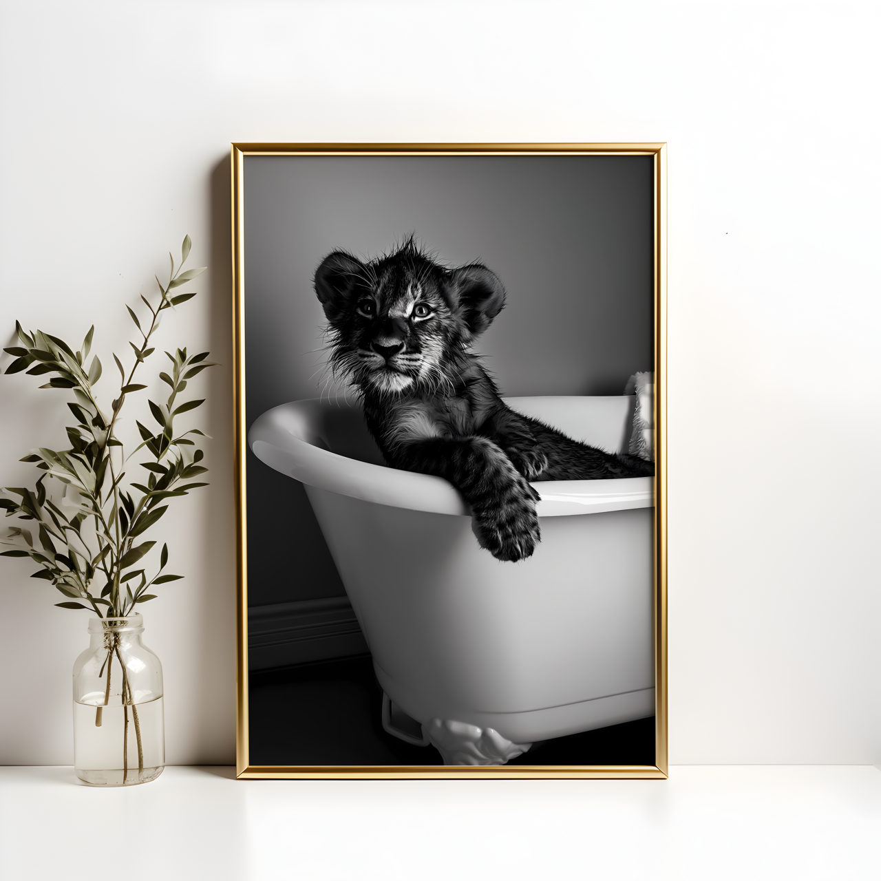 Baby Lion in the Bath Poster