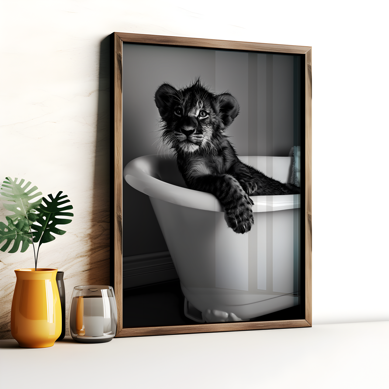 Baby Lion in the Bath Poster