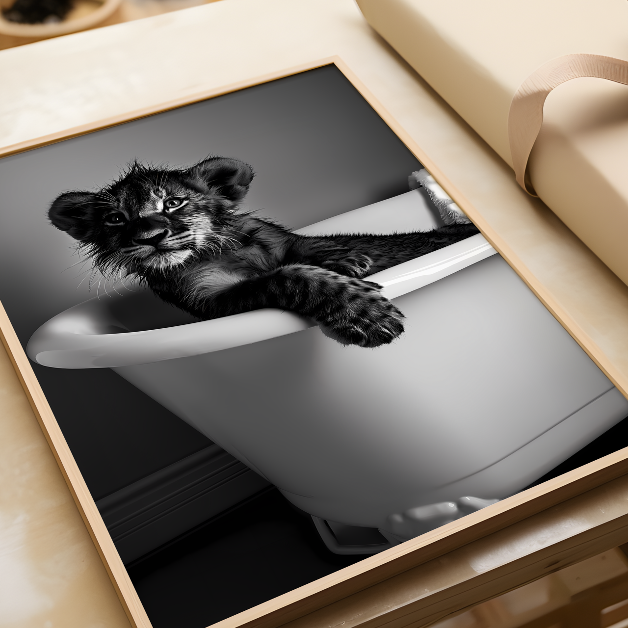 Baby Lion in the Bath Poster