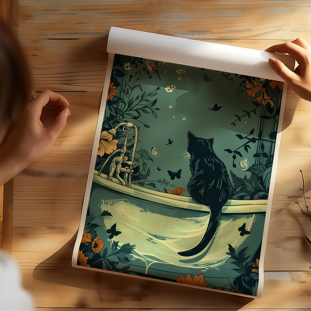 William Morris Style Cat Bathroom Poster