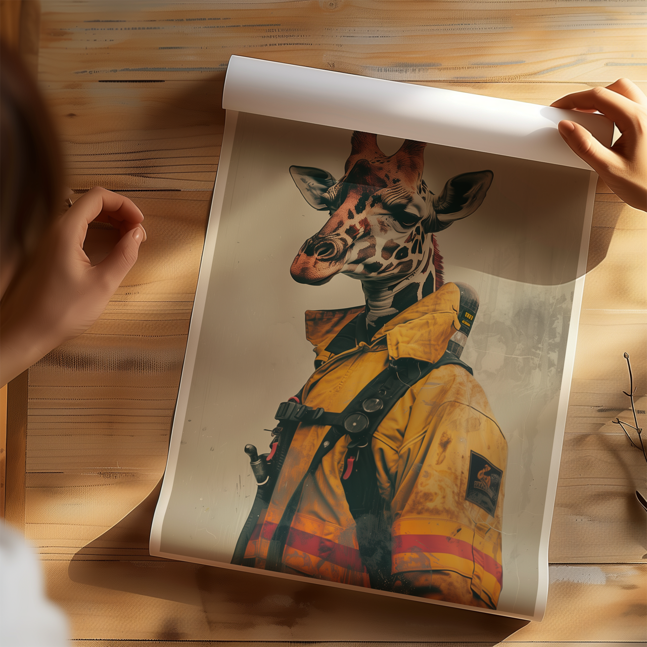 Giraffe Firefighter Poster