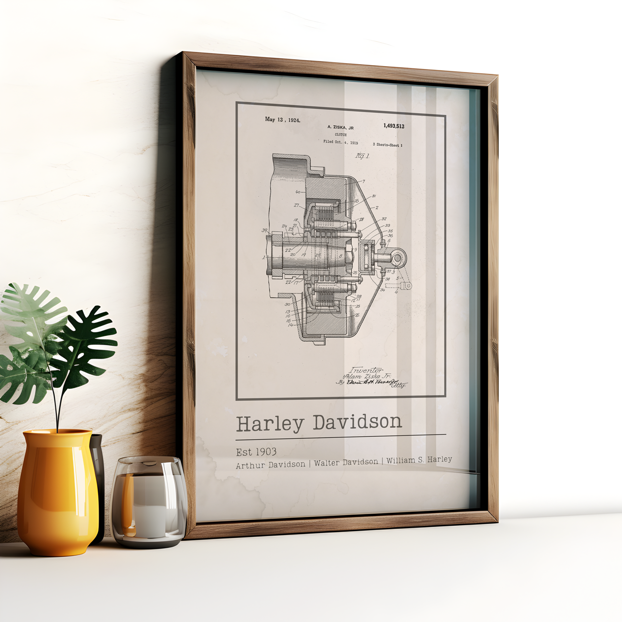 Vintage Harley Davidson Clutch Blueprint Poster
