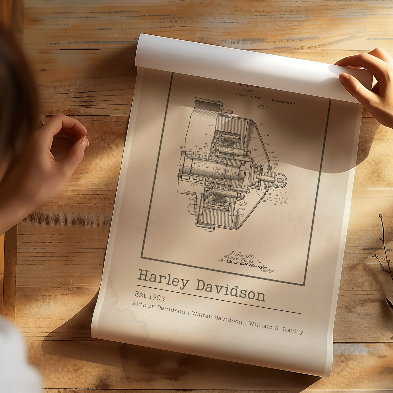 Vintage Harley Davidson Clutch Blueprint Poster