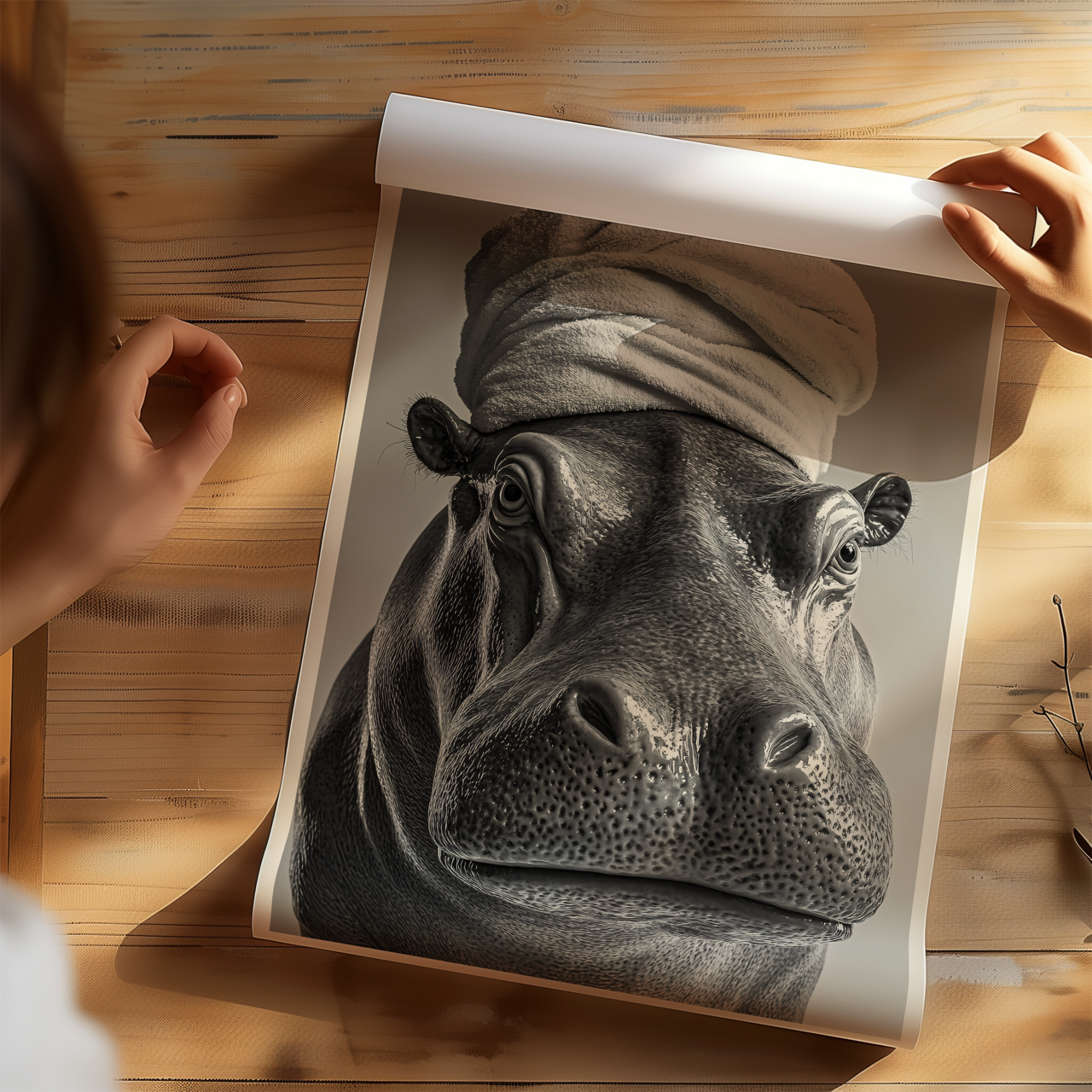 Monochromatic Hippo Bathroom Poster