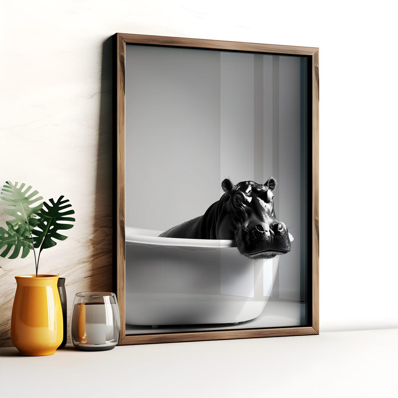 Hippo in the Bath Art Poster