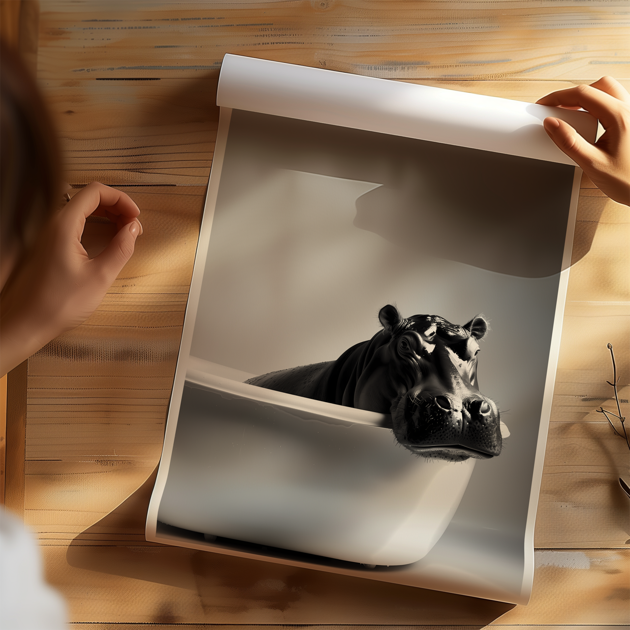 Hippo in the Bath Art Poster