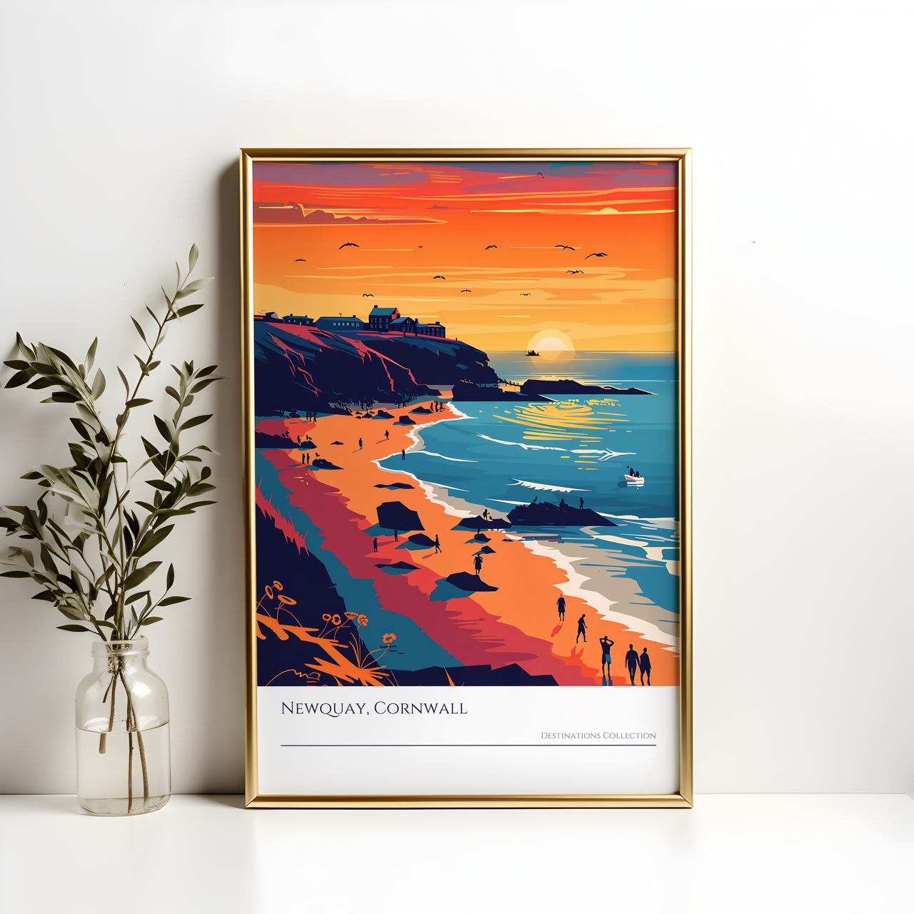 Newquay Cornwall Beach Sunset Art Poster