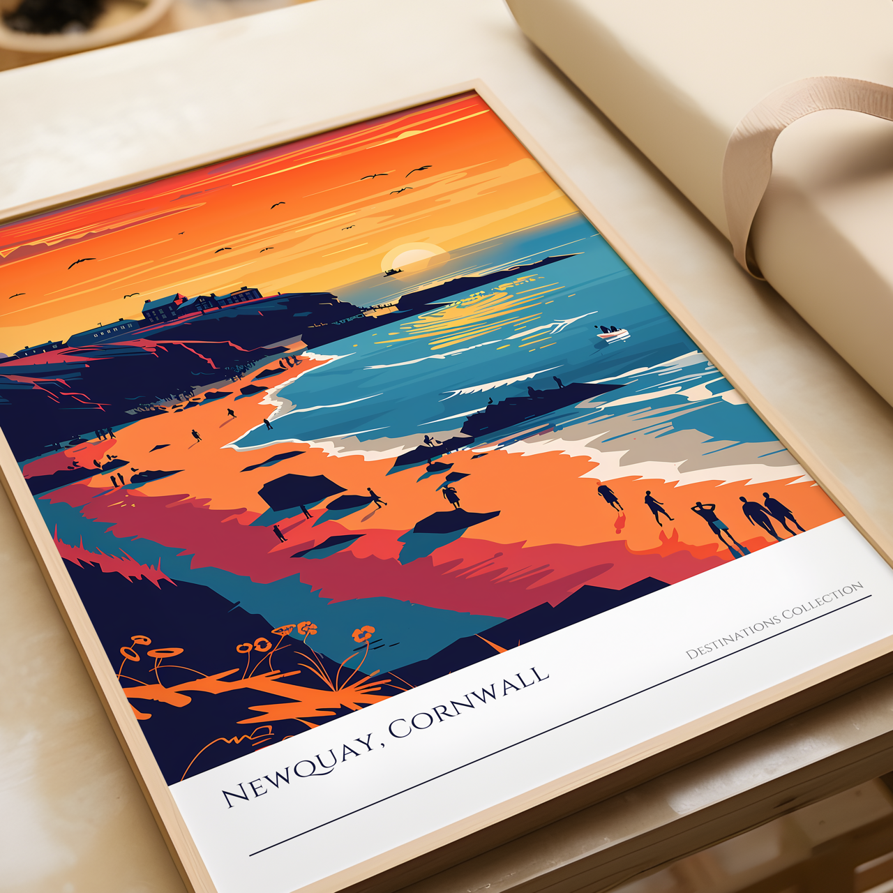 Newquay Cornwall Beach Sunset Art Poster