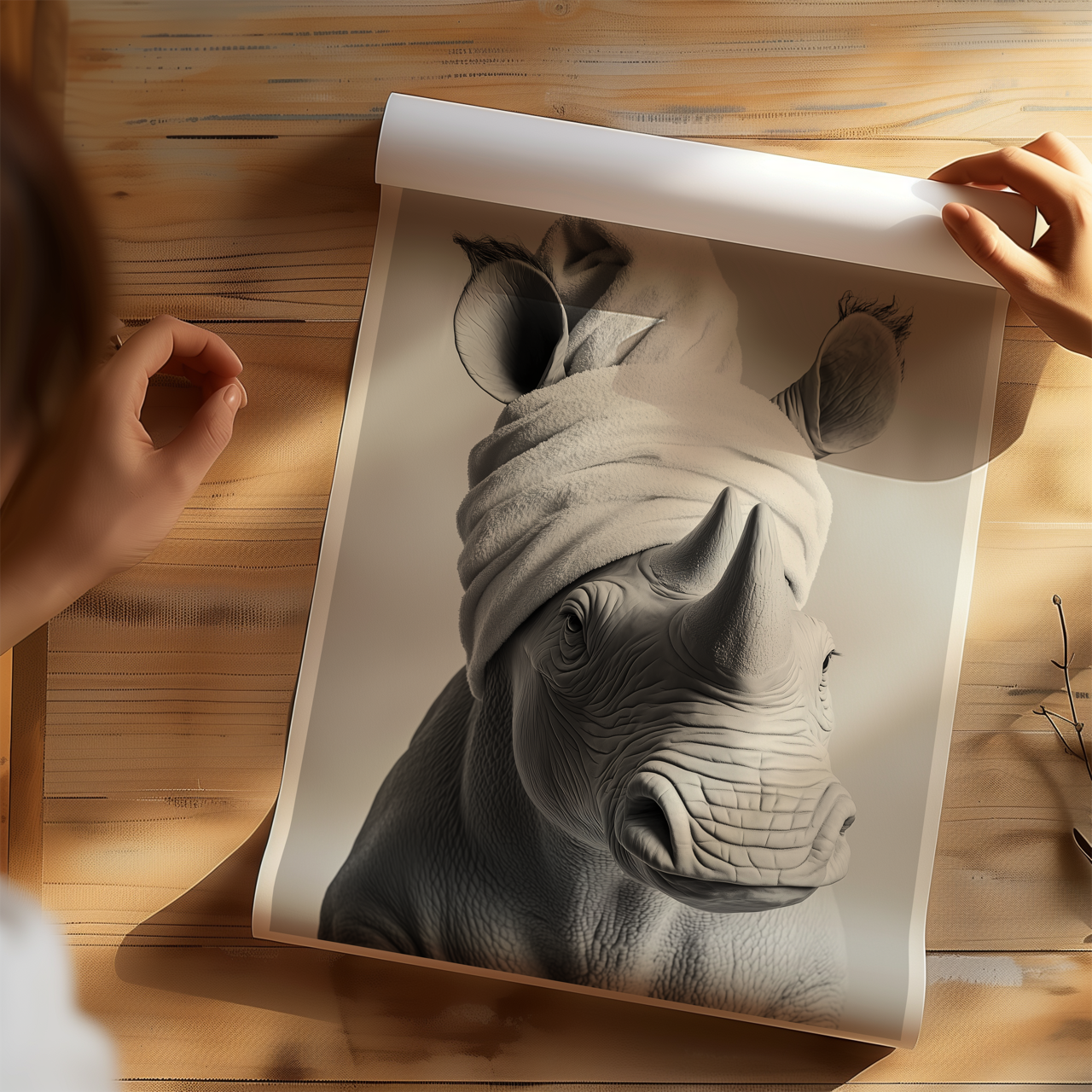 Monochromatic Rhino Bathroom Poster