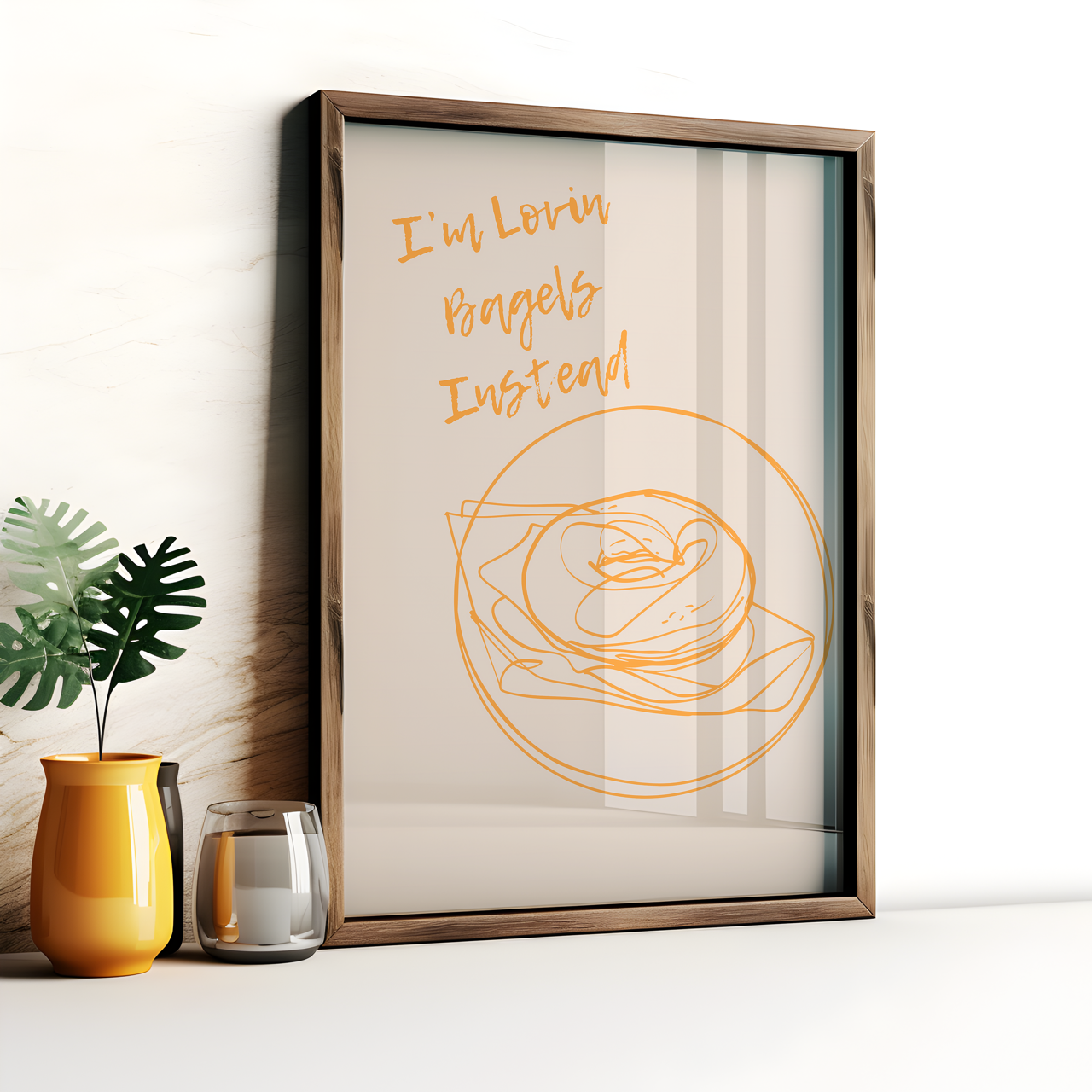 Orange I'm Lovin Bagels Instead Poster