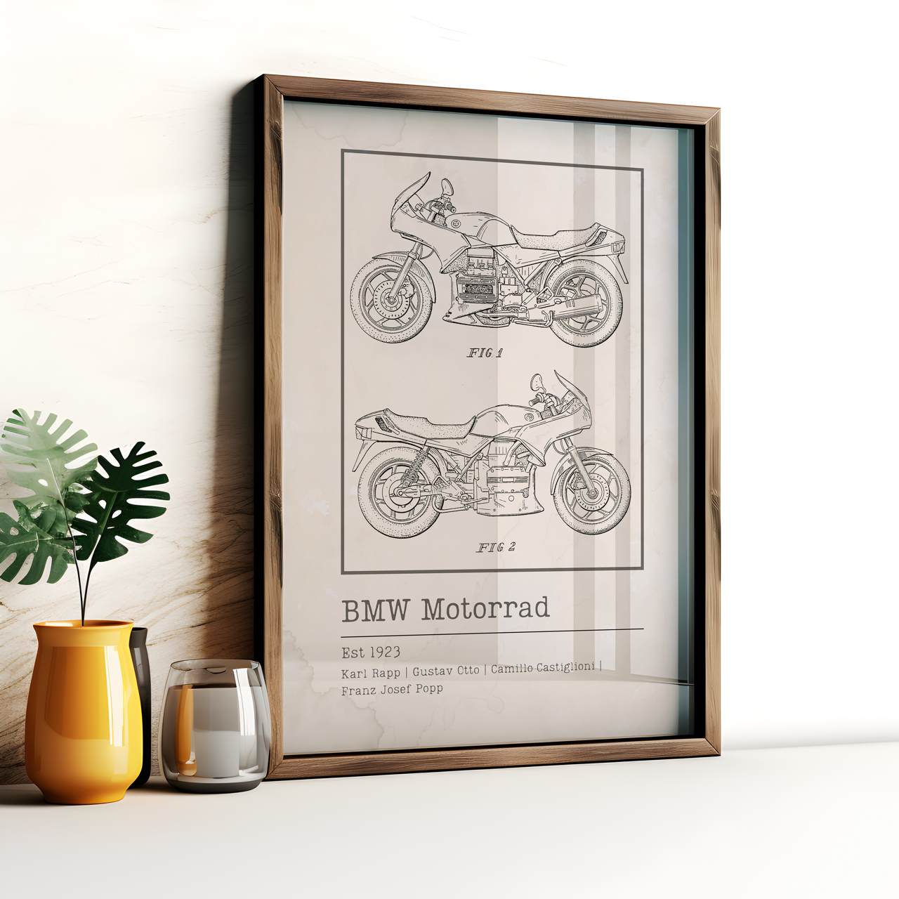 Vintage BMW Motorcycle Blueprint Poster