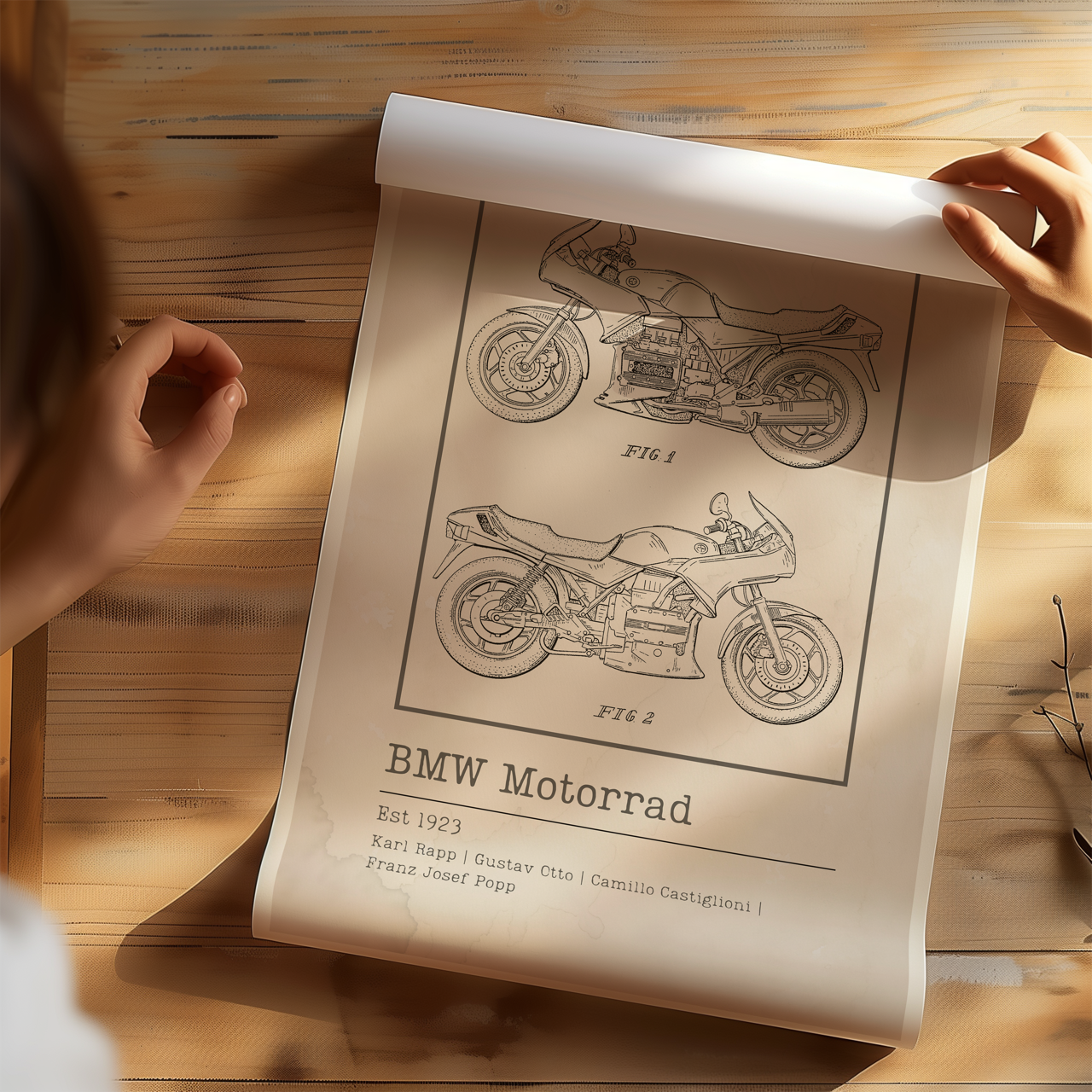 Vintage BMW Motorcycle Blueprint Poster