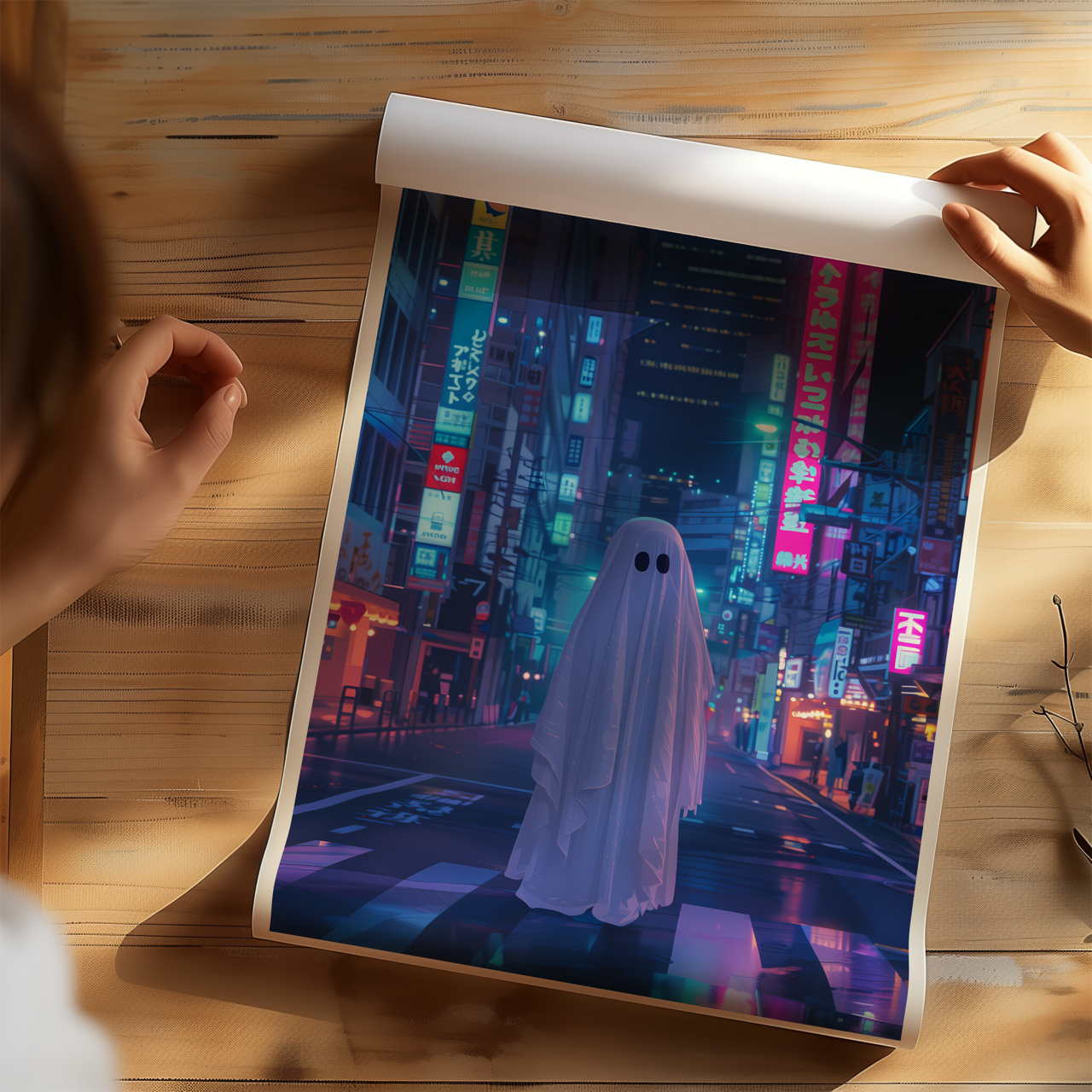 City Japanese Ghost Drawing Poster