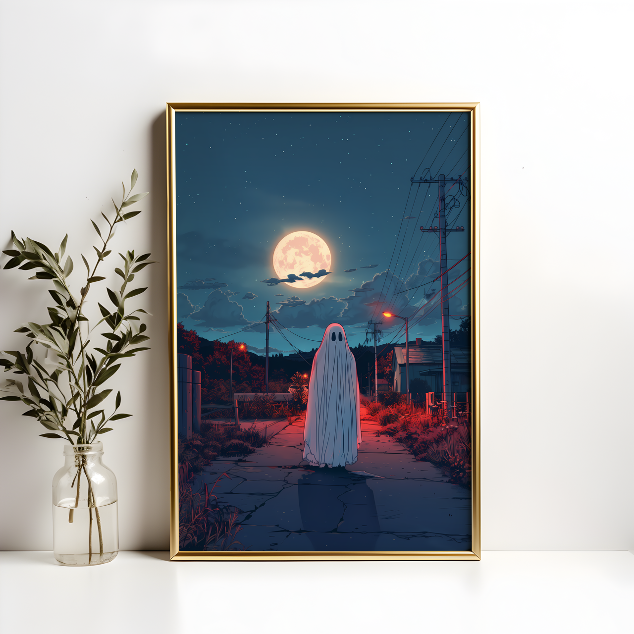Moonlight Japanese Ghost Drawing Poster