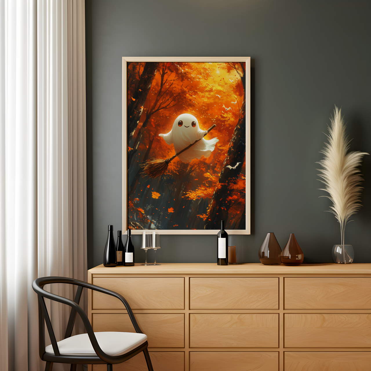 Cute Ghost on a broom Halloween Poster