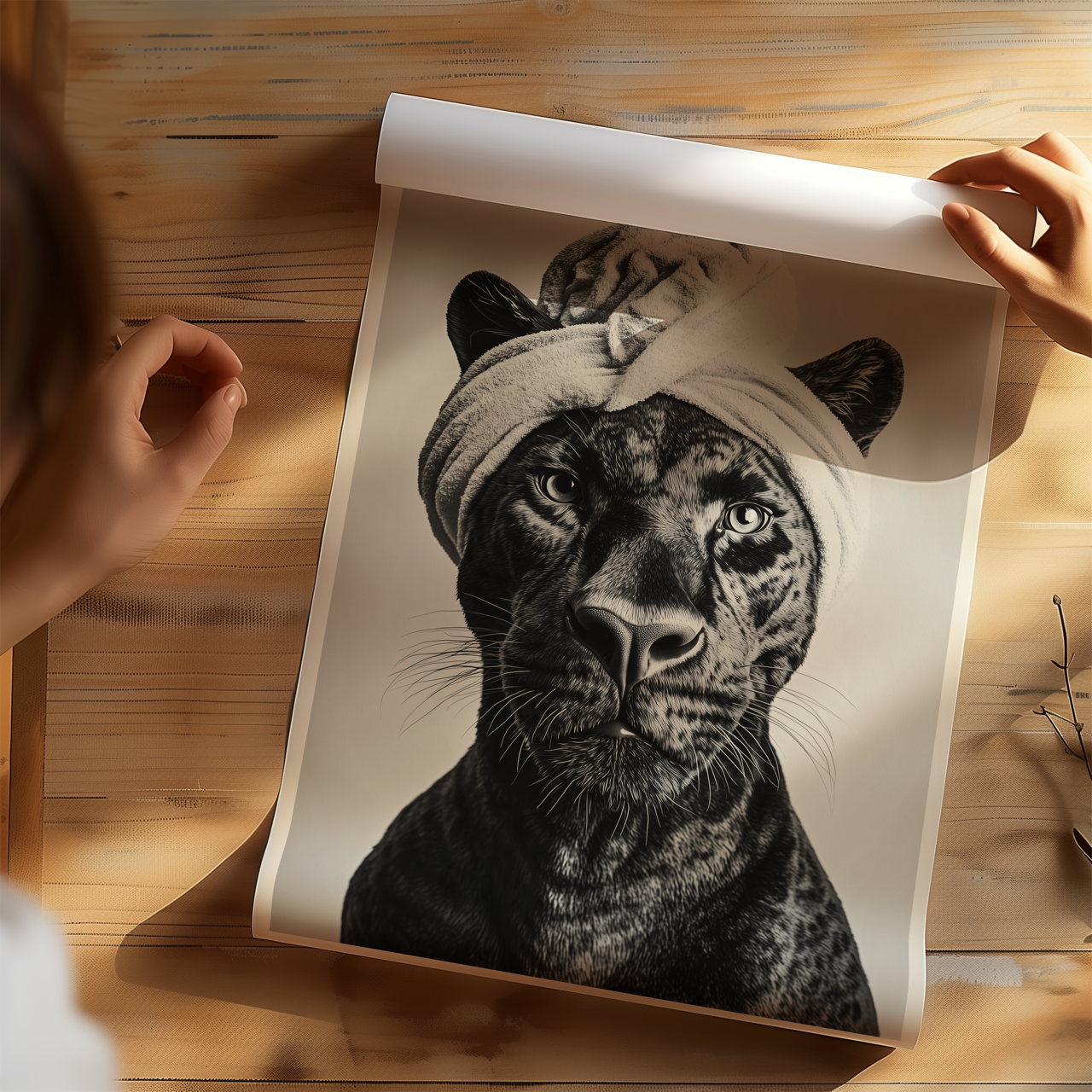 Monochromatic Panther Bathroom Poster