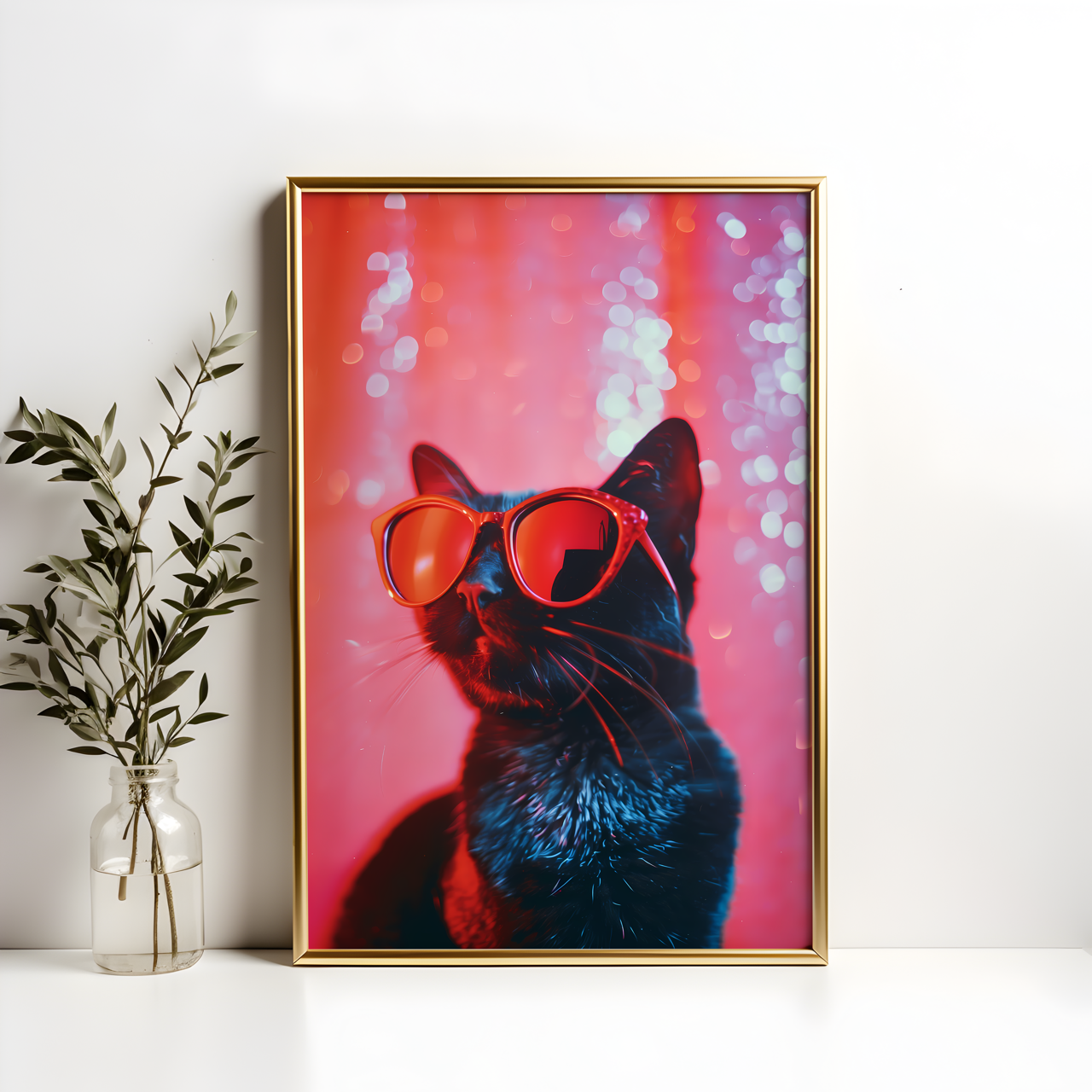 Red Sunglasses Cat Artwork Poster