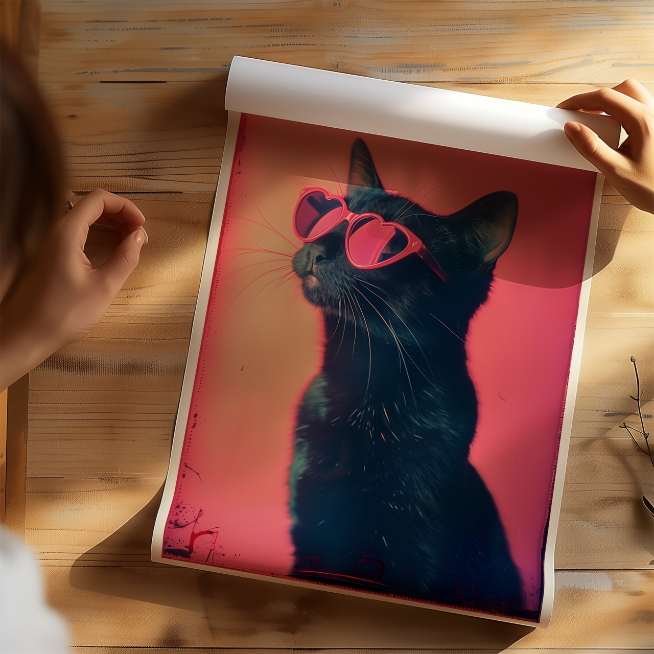 Red Heart Sunglasses Cat Poster