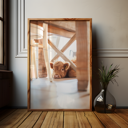 Baby Highland Calf Under the Table Poster