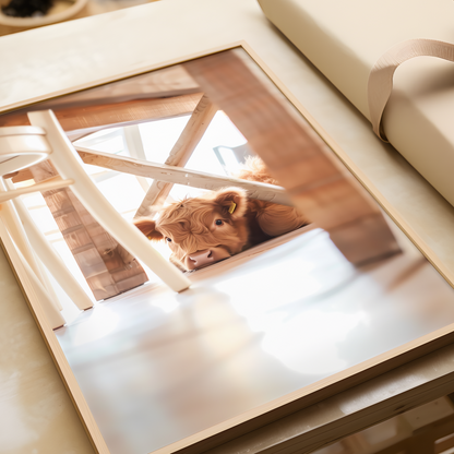 Baby Highland Calf Under the Table Poster