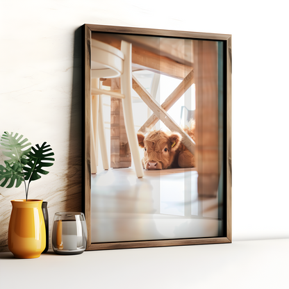 Baby Highland Calf Under the Table Poster