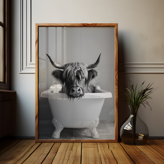 Highland Cow in the Bath Poster