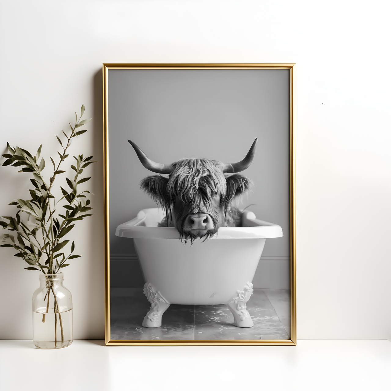 Highland Cow in the Bath Poster