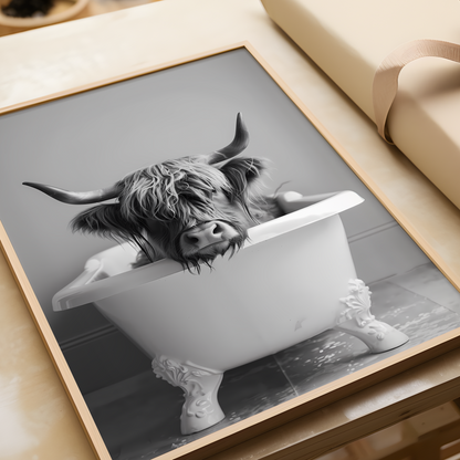 Highland Cow in the Bath Poster