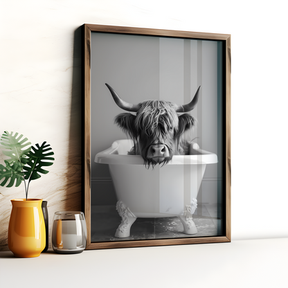 Highland Cow in the Bath Poster