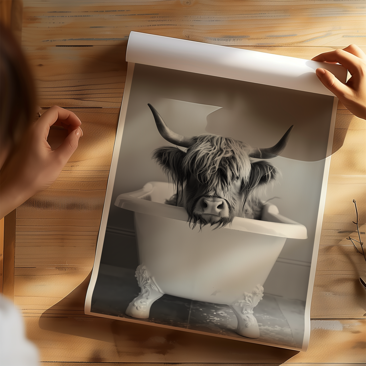 Highland Cow in the Bath Poster