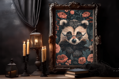 William Morris Style Cute Badger Poster