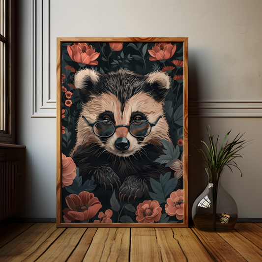 William Morris Style Cute Badger Poster