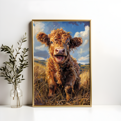 Excited Highland Calf Poster