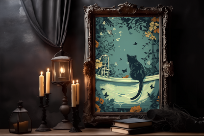 William Morris Style Cat Bathroom Poster