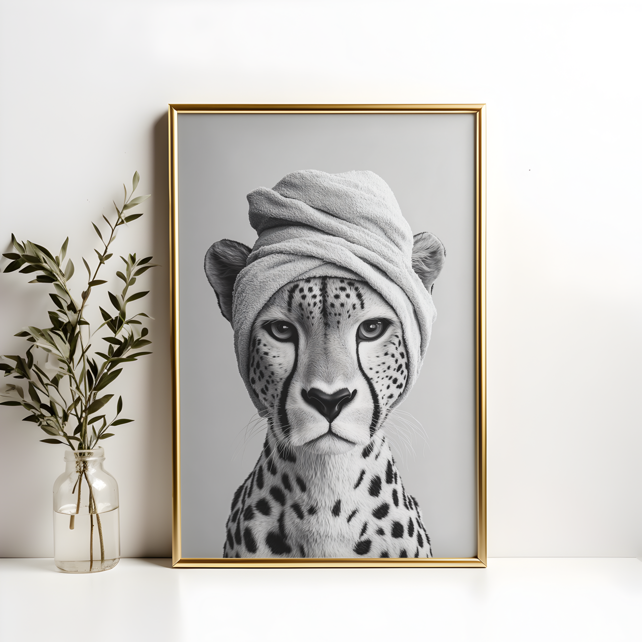 Monochromatic Cheetah Bathroom Poster