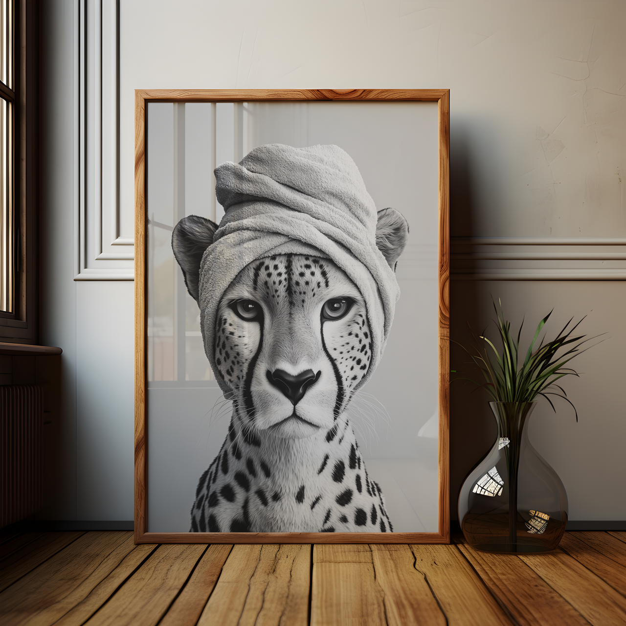 Monochromatic Cheetah Bathroom Poster