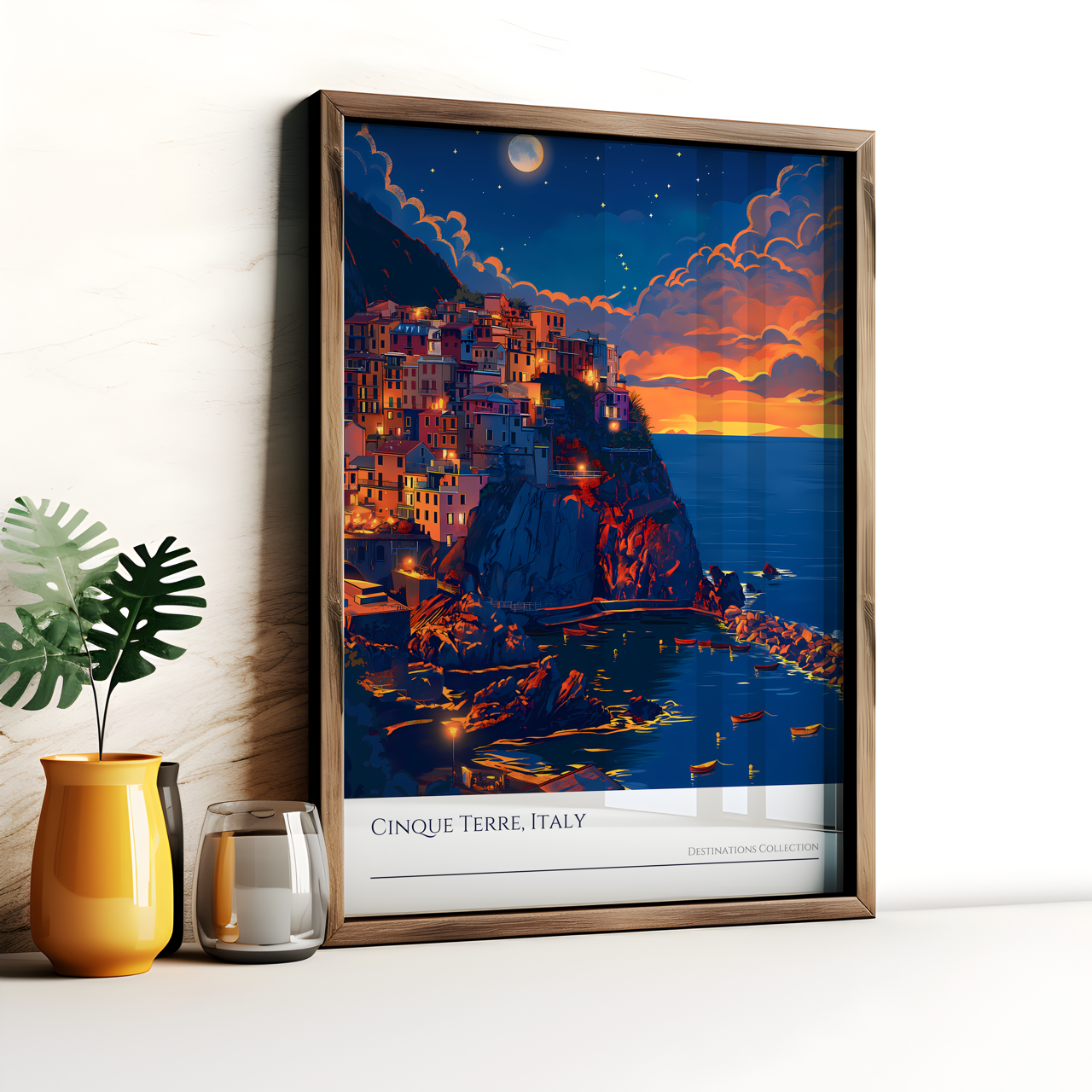 Cinque Terre Italy Night Sky Poster