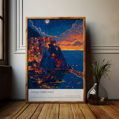 Cinque Terre Italy Night Sky Poster