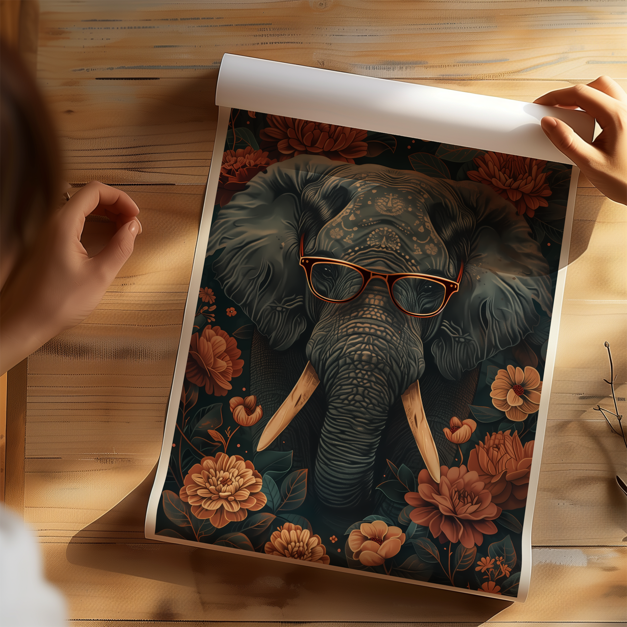 William Morris Style Abstract Elephant Artwork Poster