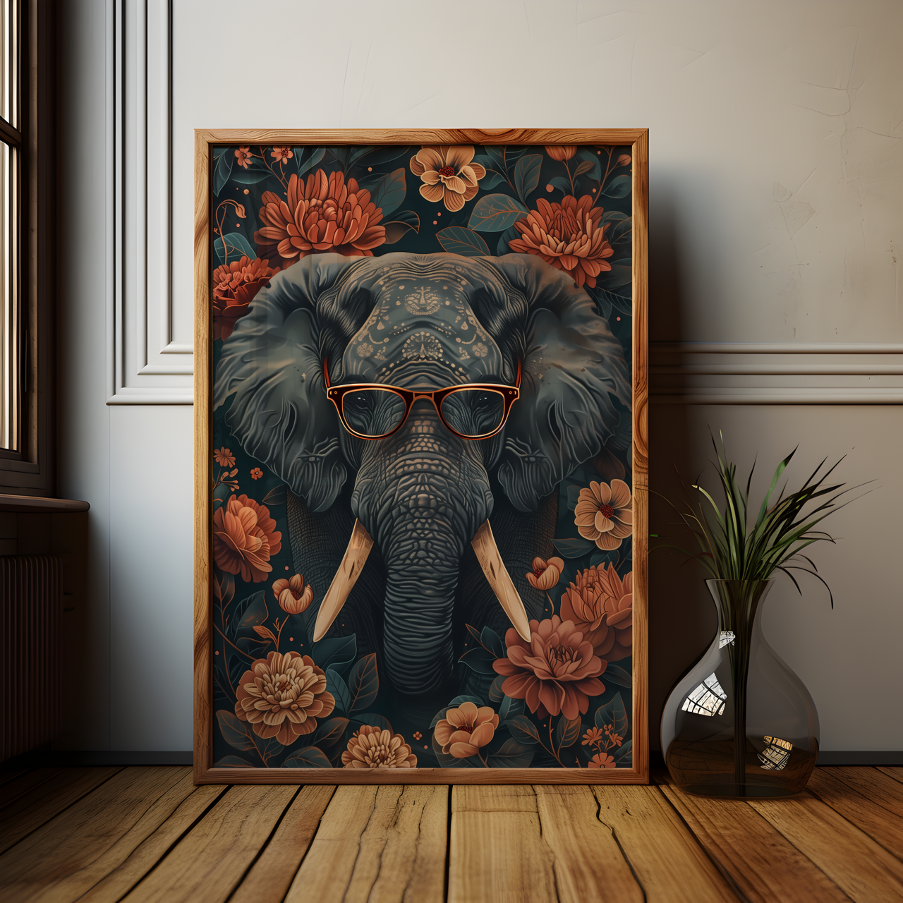 William Morris Style Abstract Elephant Artwork Poster