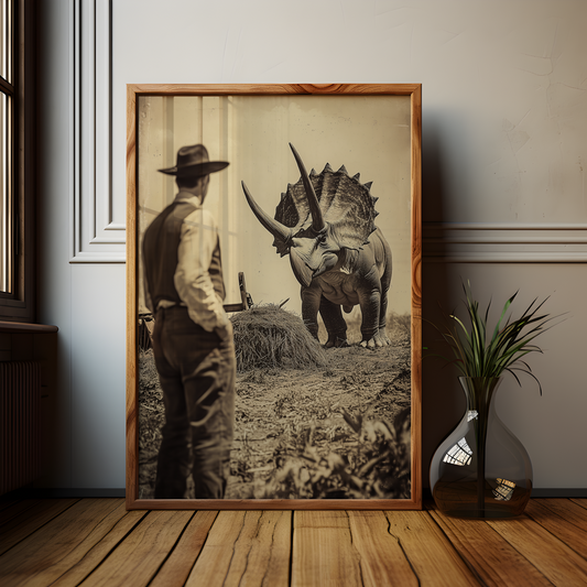 Alternative History Triceratops Plough Dinosaur Poster