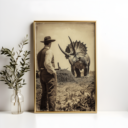 Alternative History Triceratops Plough Dinosaur Poster