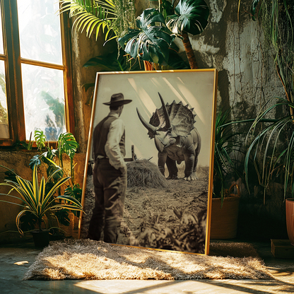 Alternative History Triceratops Plough Dinosaur Poster