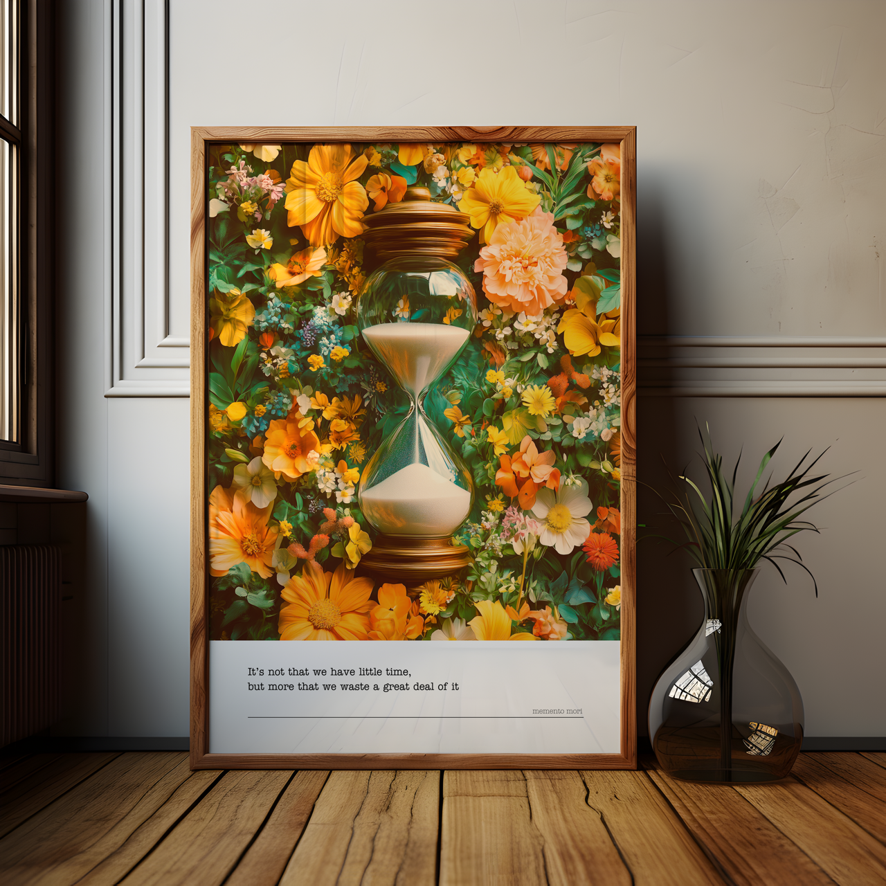 Memento Mori Hourglass Floral Poste