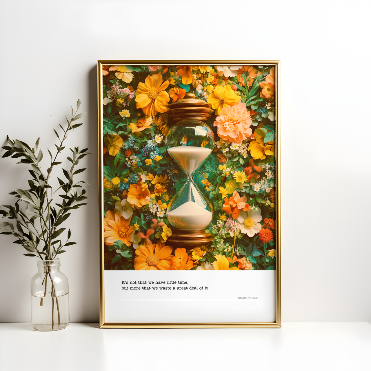 Memento Mori Hourglass Floral Poste