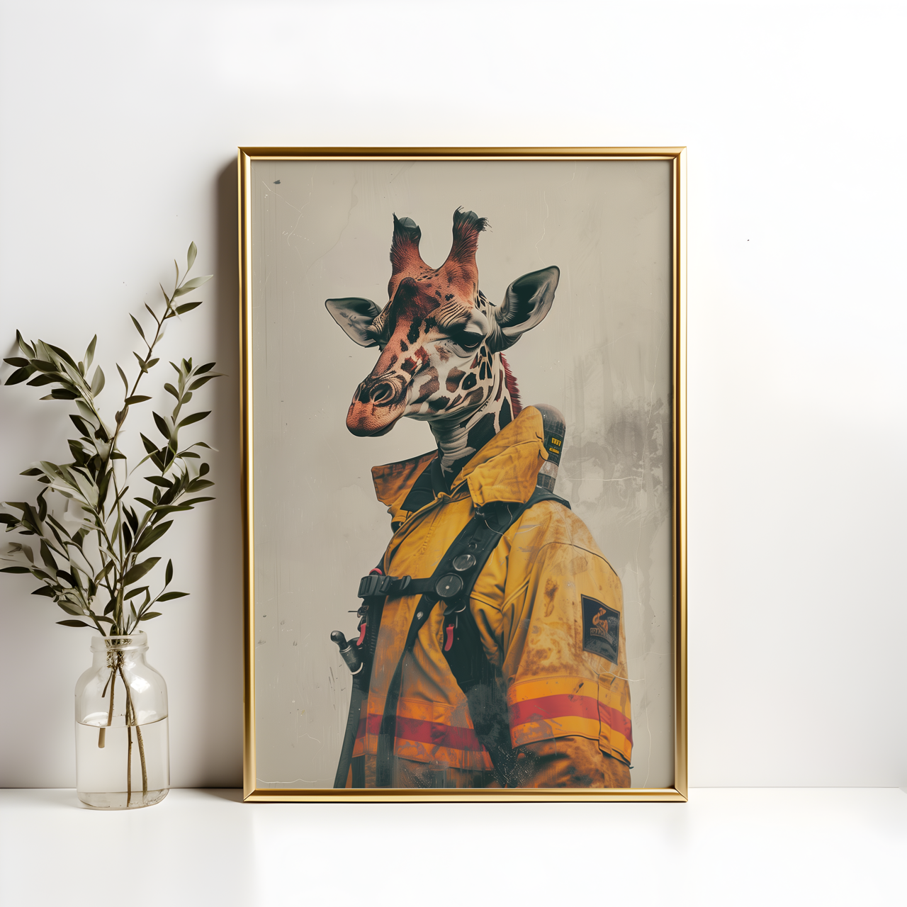 Giraffe Firefighter Poster