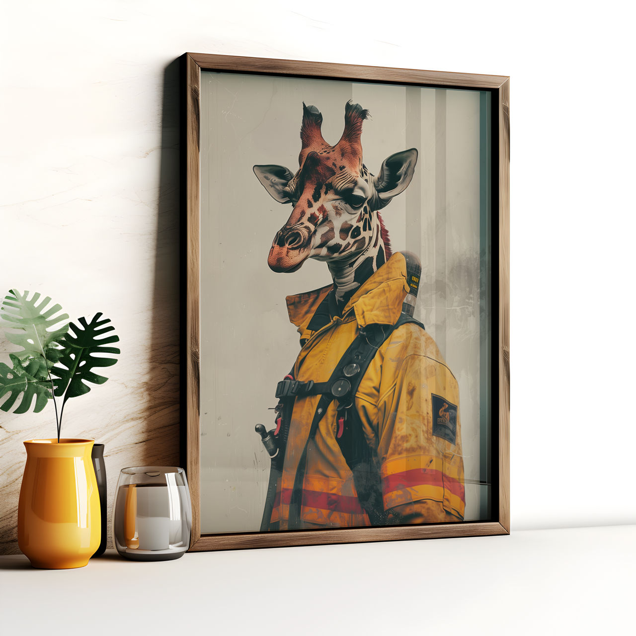 Giraffe Firefighter Poster