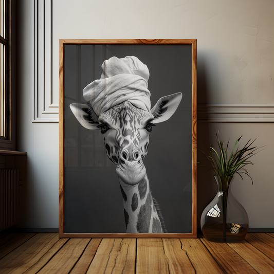 Monochromatic Giraffe Bathroom Poster