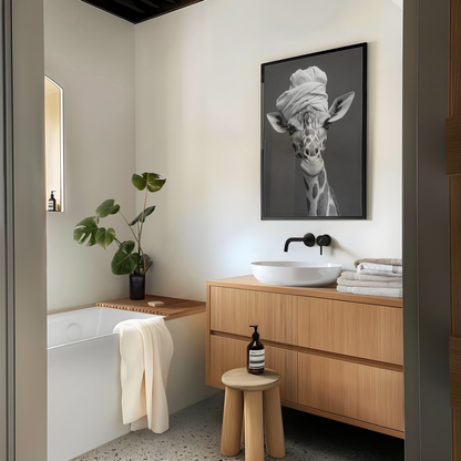 Monochromatic Giraffe Bathroom Poster