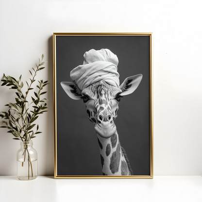 Monochromatic Giraffe Bathroom Poster